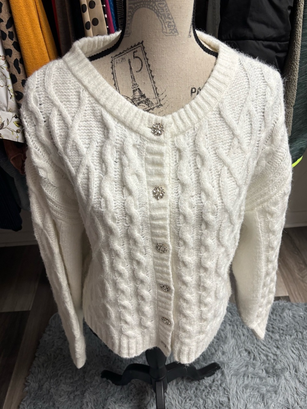 Y2K Free Assembly Cardigan Sweater with Bedazzled Buttons